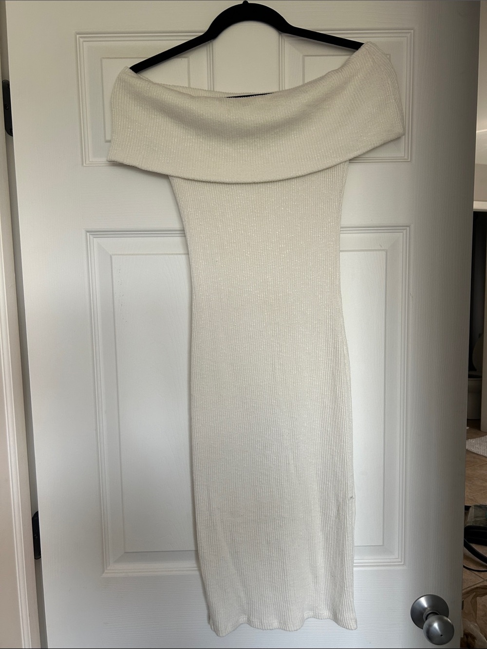 AKIRA off the shoulder cream ribbed dress size L